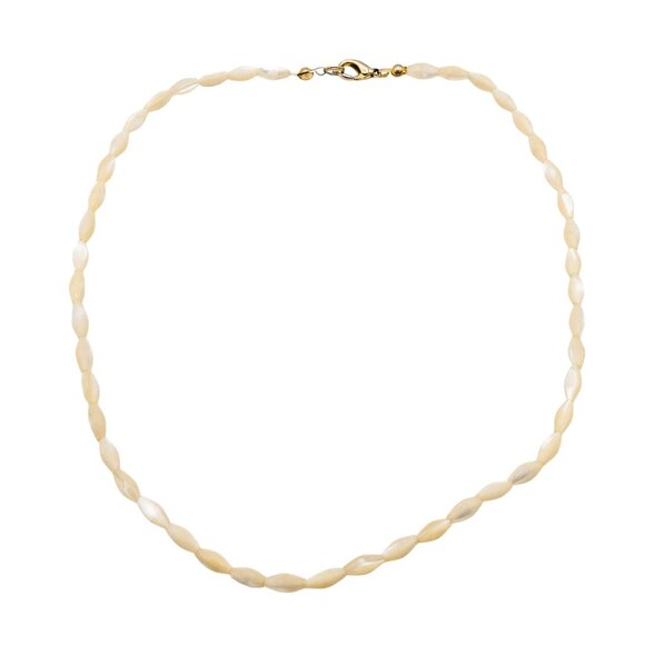 Vintage Mother Of Pearl Rice Bead Necklace 16 Inches With Gold-Tone Clasp - Picture 1 of 4